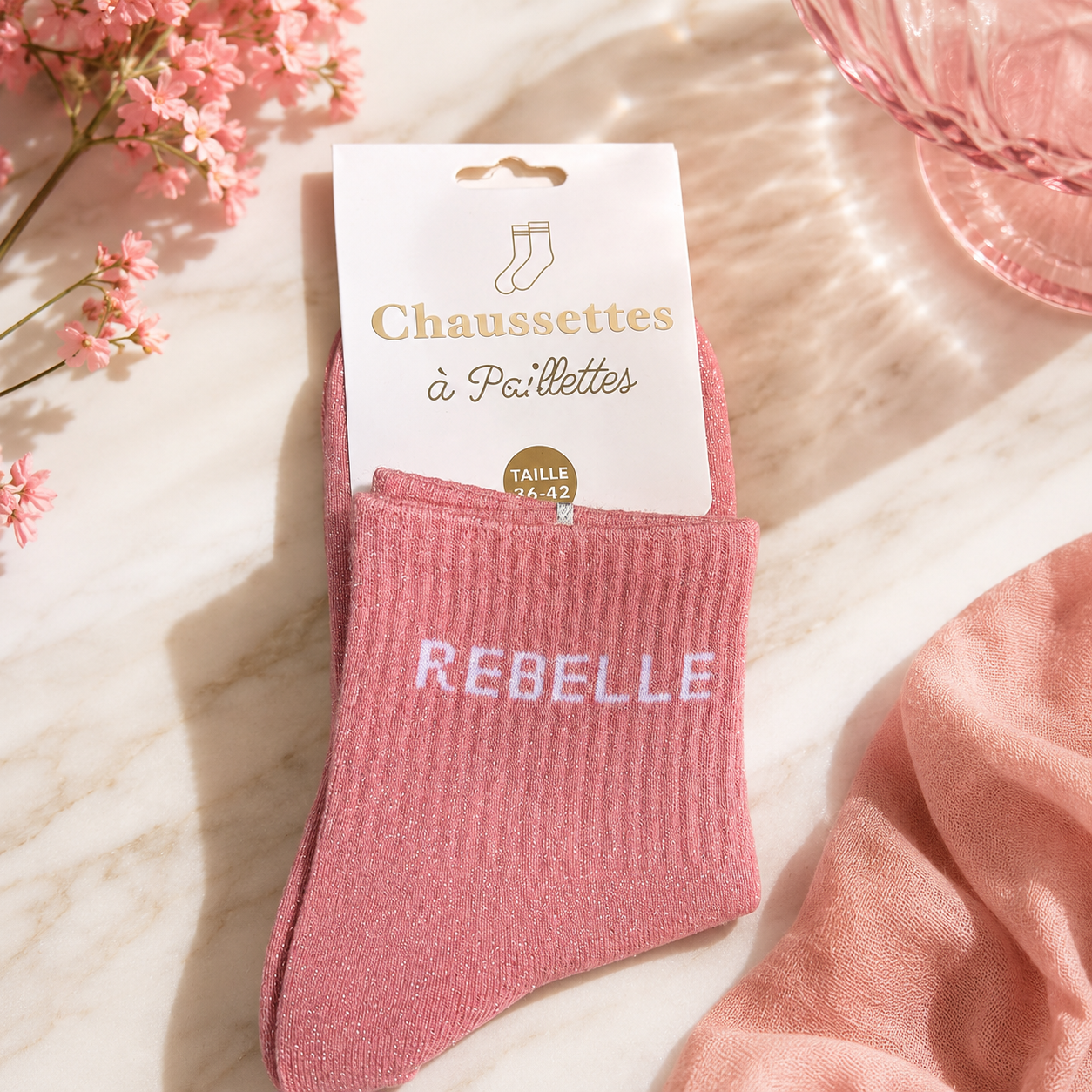 Chaussettes Pailletées Rebelle Roses 💖✨ 36-42