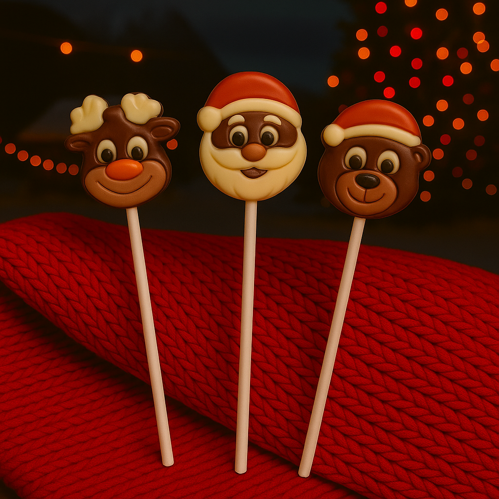 ✨ Sucette Chocolat de Noël – Renne, Père Noël ou Ourson 🎅🦌🍫