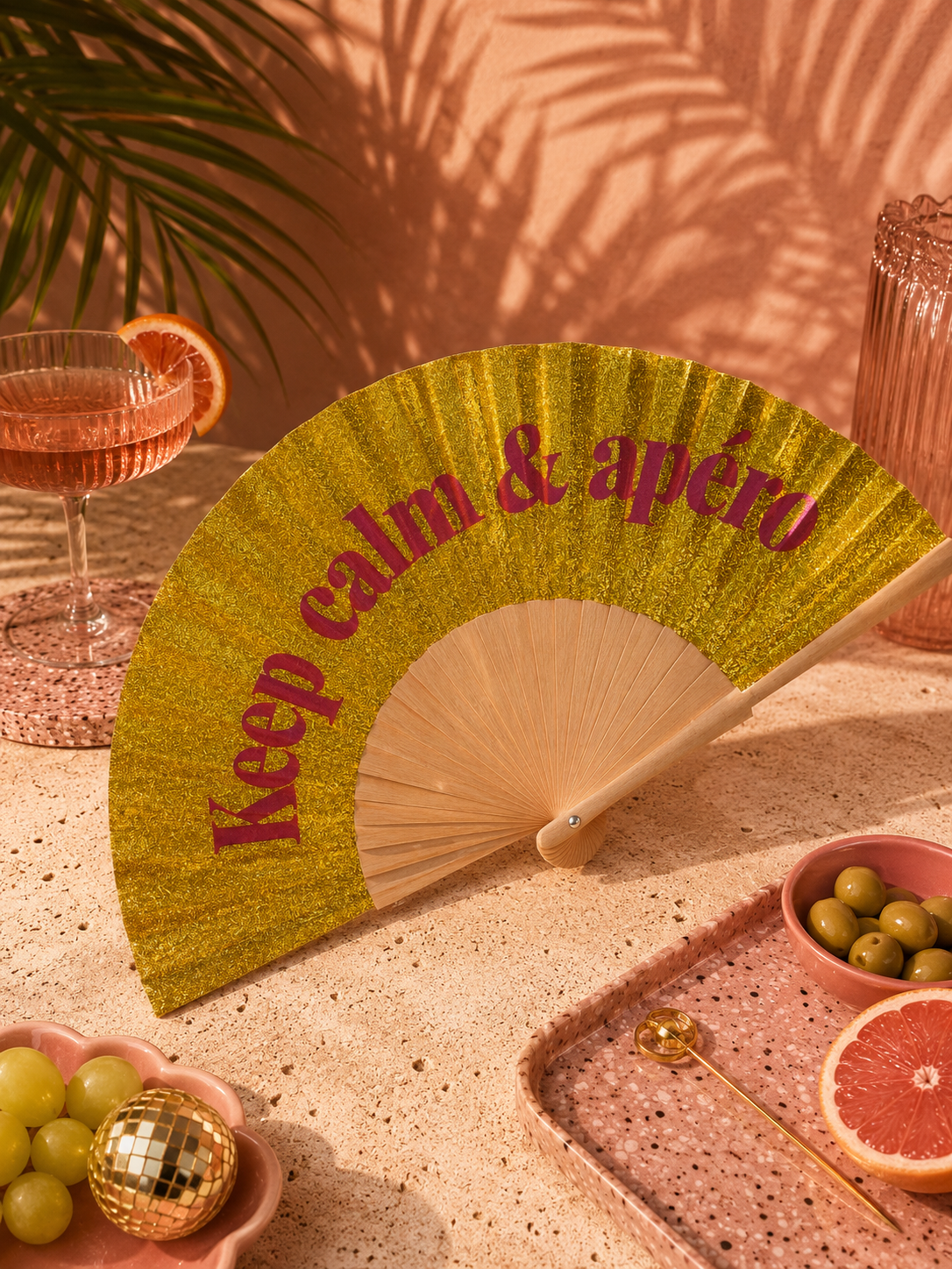 ✨ Éventail Keep calm & apéro (Pailletée)✨