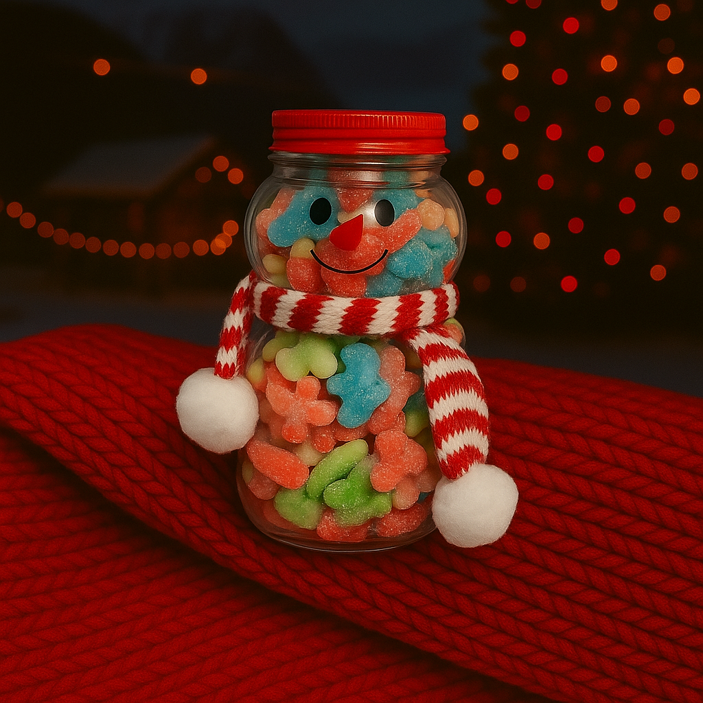 ❄️ Bocal Bonhomme de Neige – Mix Bonbons de Noël Sucrés (Halal) 🎅🍬