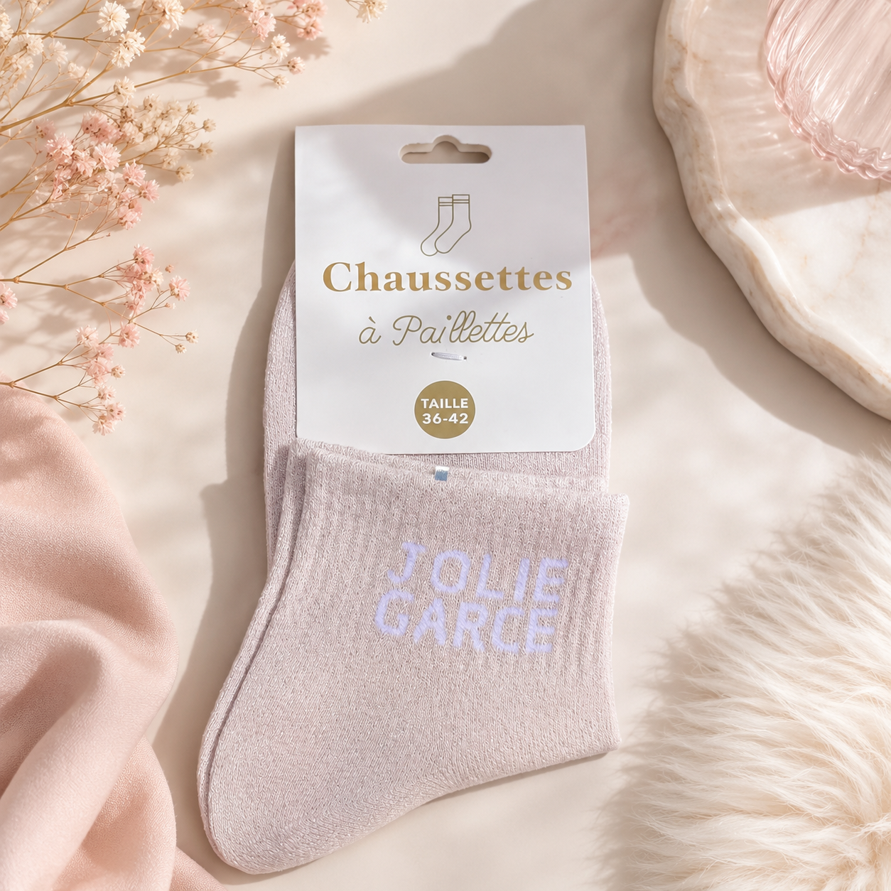 Chaussettes Pailletées Jolie Garce Beige ✨🤍 36-42