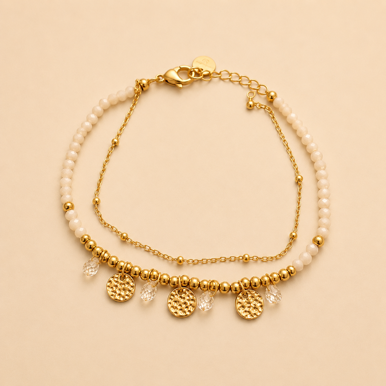✨ Bracelet Perles Blanches & Pampilles Dorées ✨