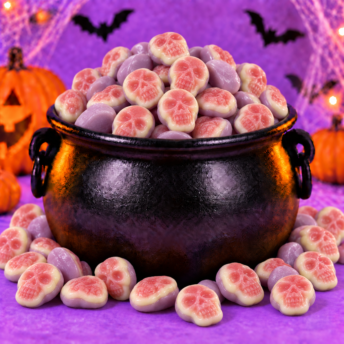 💀 Crânes Fourrés à la Fraise – 100 g 🎃