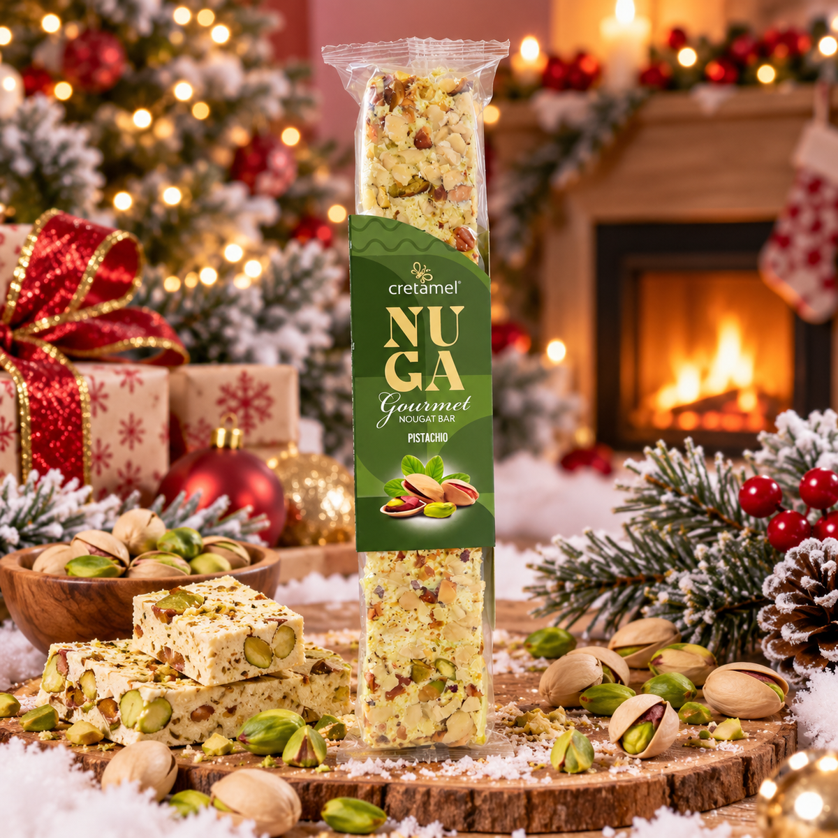 💚 Barre de Nougat Pistache, Amandes & Cacahuètes – Cretamel 🥜