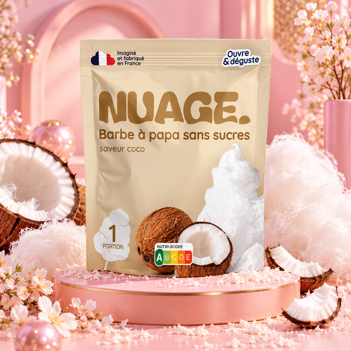🥥☁️ Barbe à Papa Nuage Coco Sans Sucres - 20 g 🇫🇷