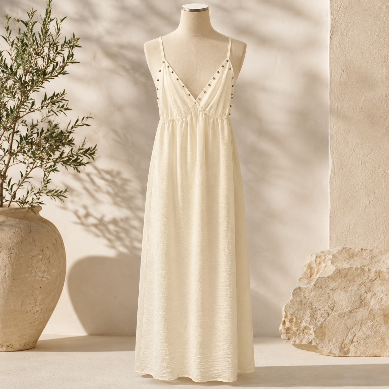 ✨ Robe Longue Blanche à Clous ✨