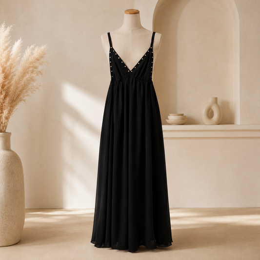 ✨ Robe Longue Noire à Clous ✨