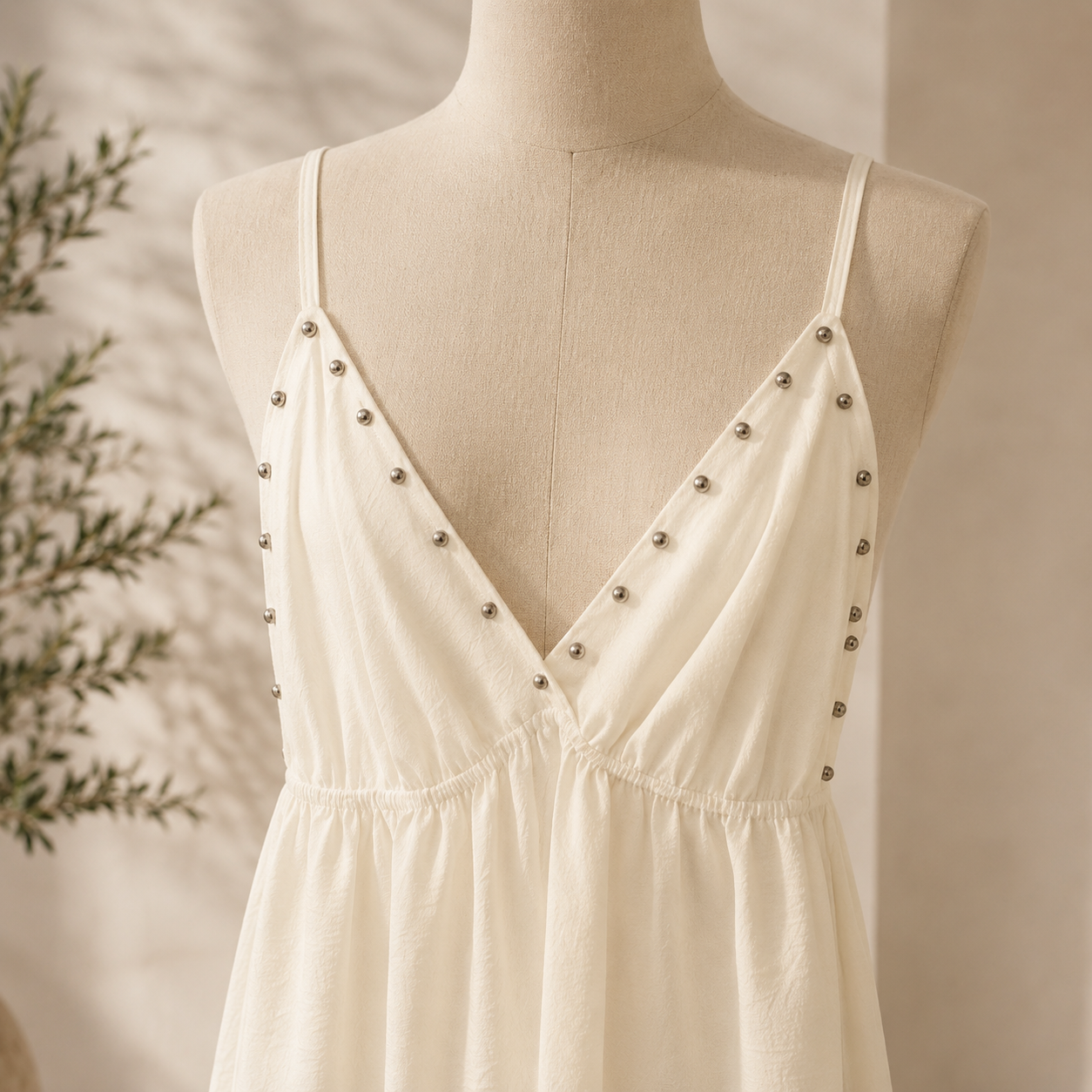 ✨ Robe Longue Blanche à Clous ✨