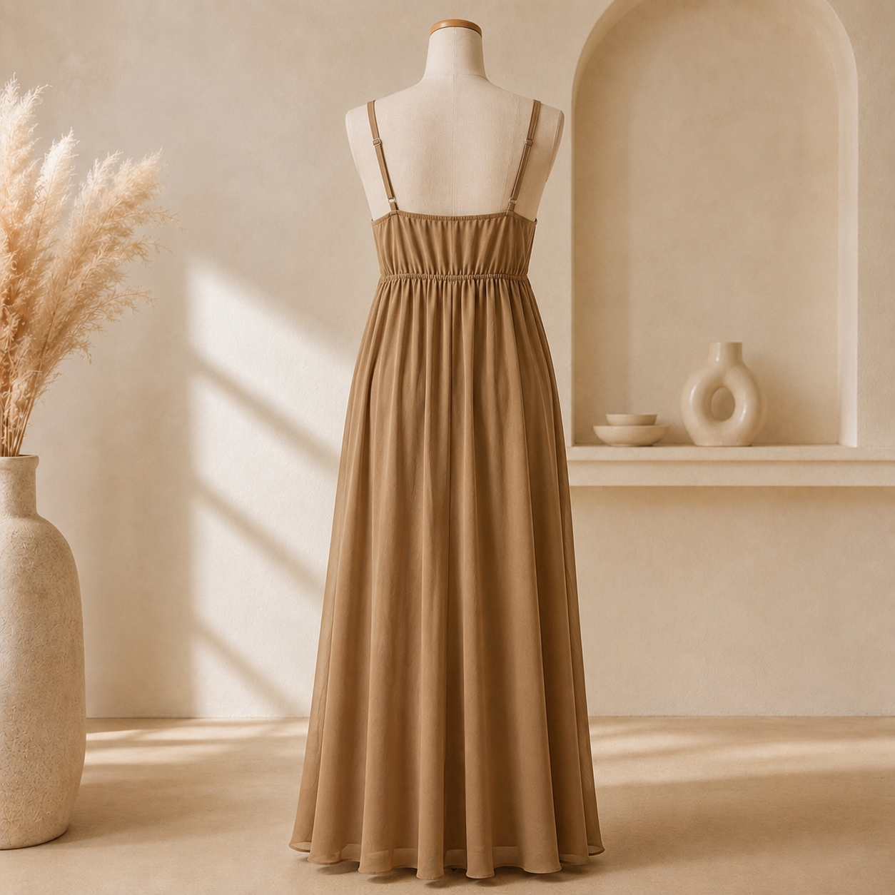 ✨ Robe Longue Camel à Clous ✨
