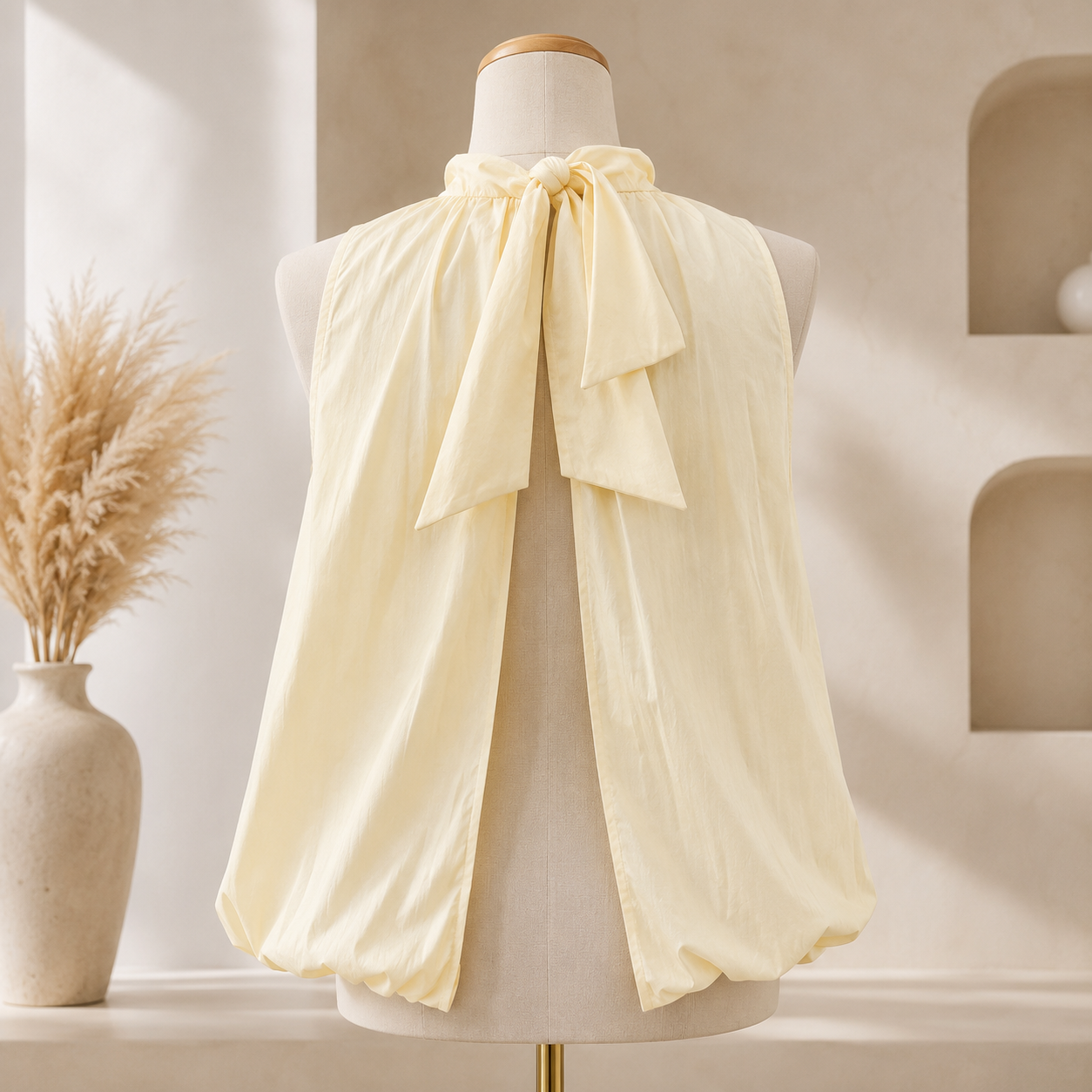 ✨ Haut Dos Nu Jaune Pastel – Col Noué ✨