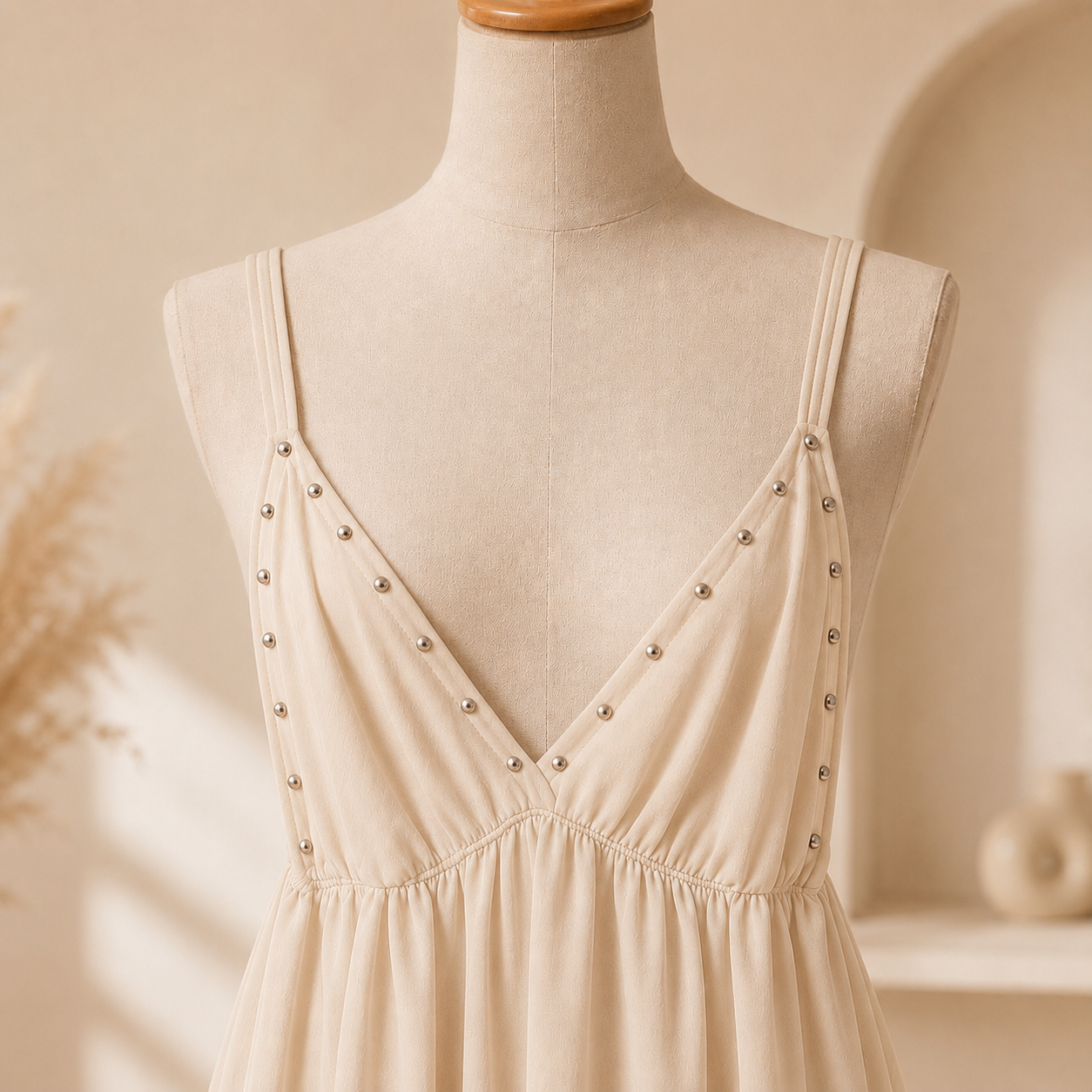 ✨ Robe Longue Beige à Clous ✨