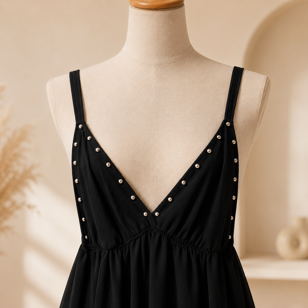 ✨ Robe Longue Noire à Clous ✨
