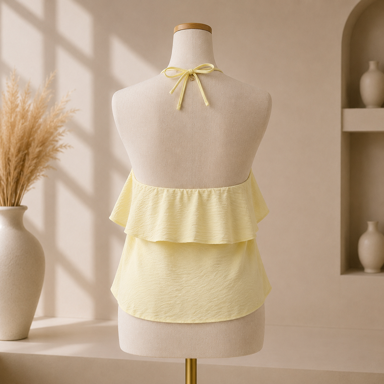 ✨ Top Dos Nu Volants Fleur Jaune Pastel ✨