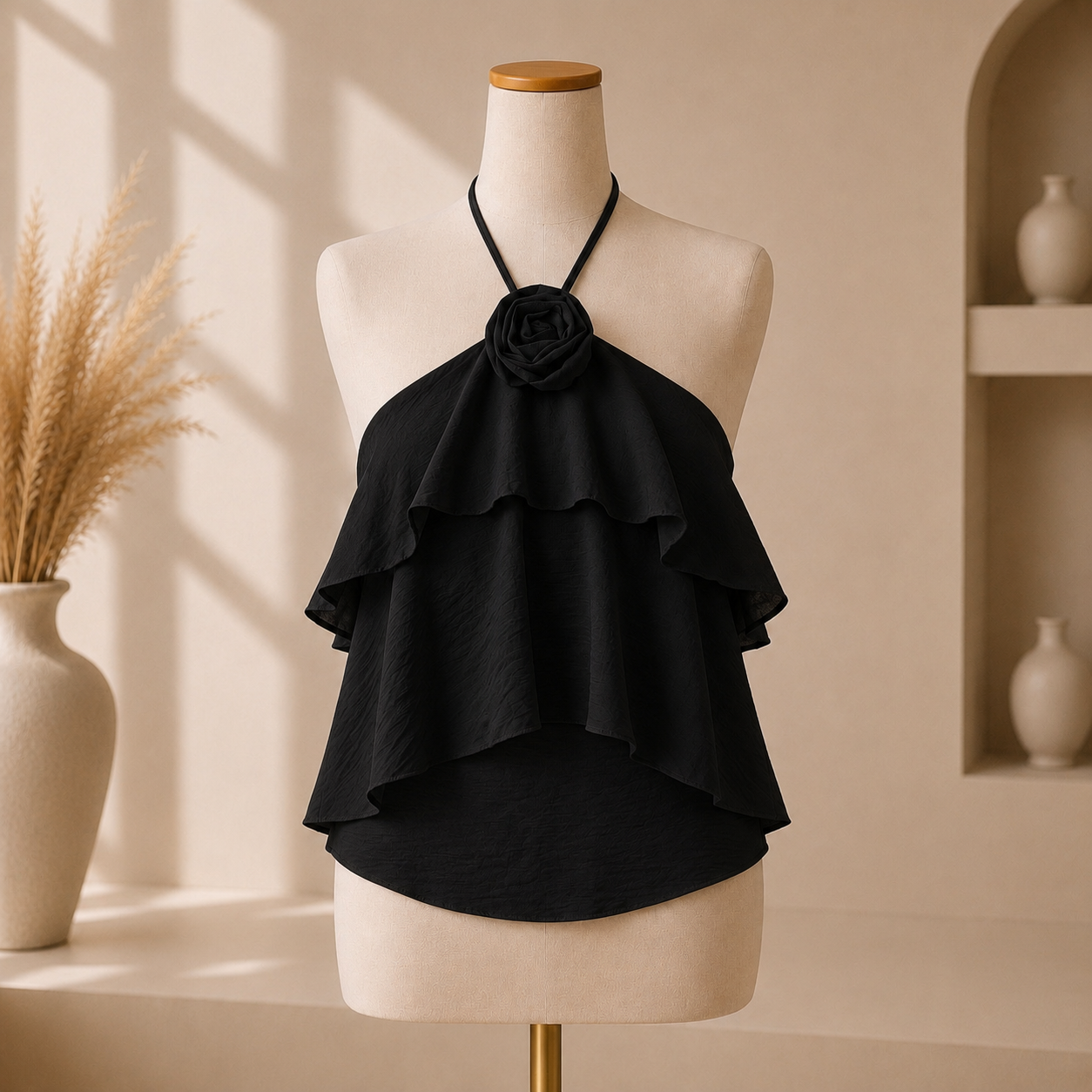 ✨ Top Dos Nu Volants Fleur Noir ✨