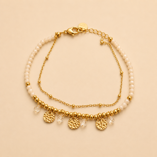 ✨ Bracelet Perles Blanches & Pampilles Dorées ✨