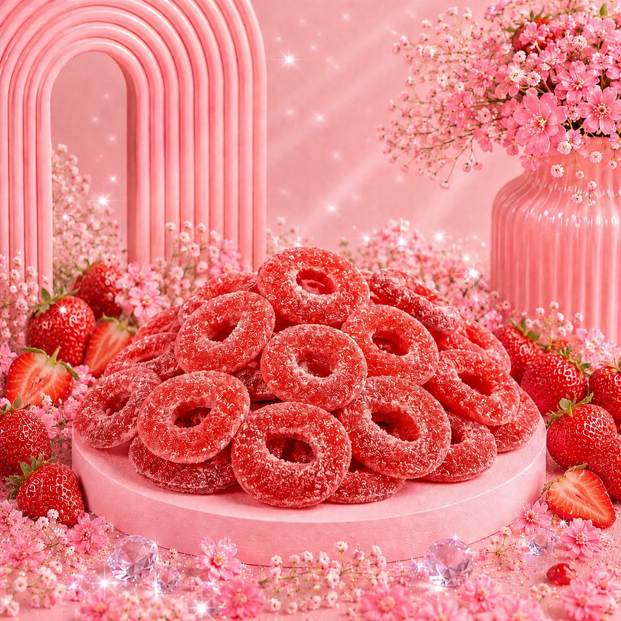 🌸 Anneaux Sucrés Fraise - 100g 🌸