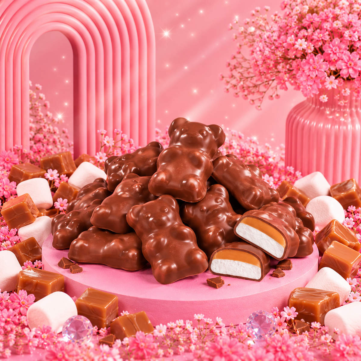 🧸 Oursons Guimauve Chocolat au Lait & Cœur Caramel- x5 🍫