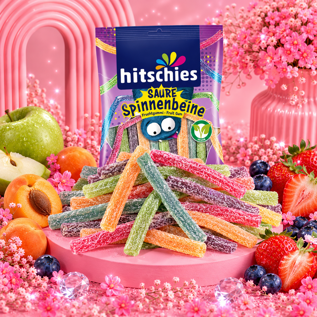 🌸 Hitschies Pattes d’Araignée Acidulées Fruits – Sachet 125 g 🌸