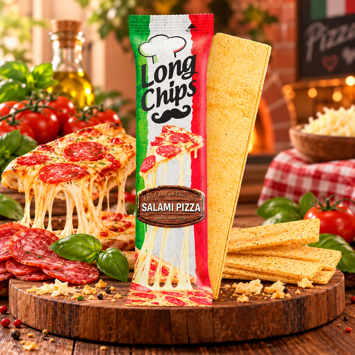 🍕 Long Chips Salami Pizza – 75 g 🇮🇹